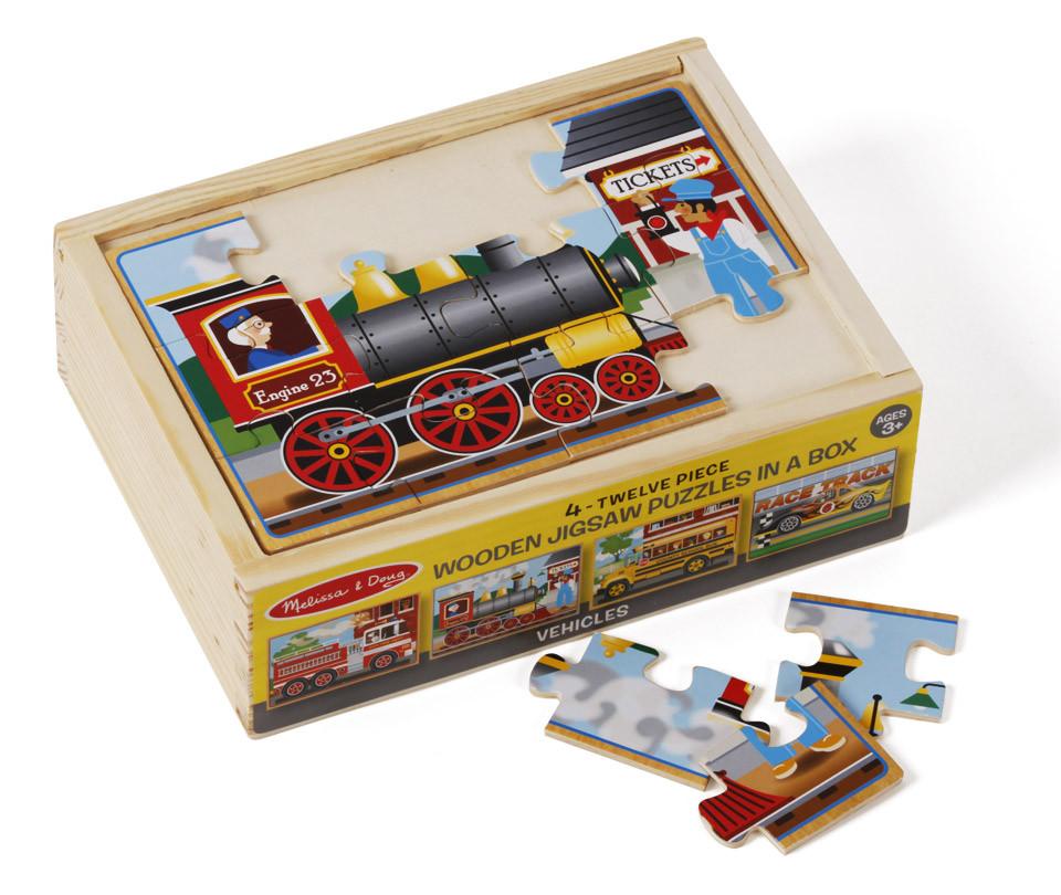 Melissa and Doug first wooden puzzles | 4 Vehicles Jigsaw puzzles in a box