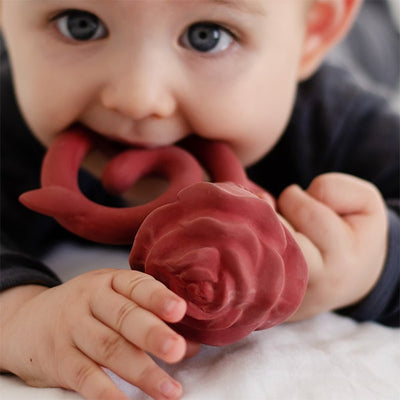 Natruba Teether Rose Red | Rose teether baby gift |  All natural Soft baby teether 